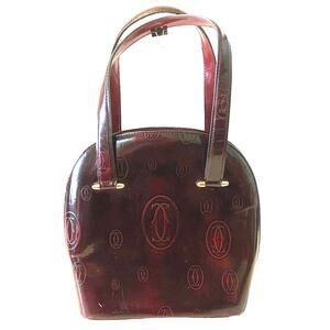 Cartier Paris Patent Leather Purse Zip Closure Double Strap Logo Bag